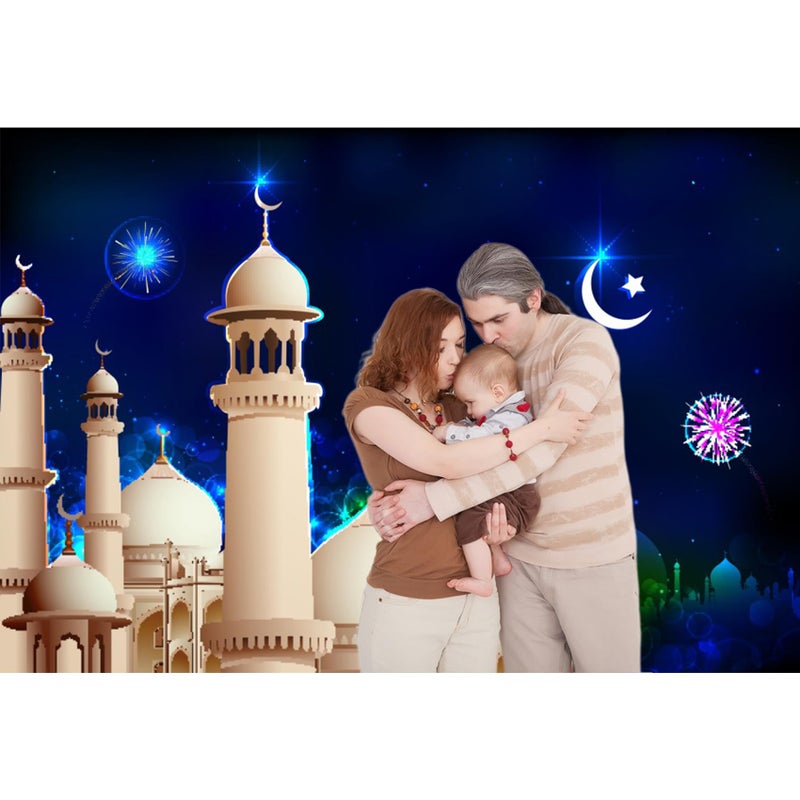 Baocicco باوسيكو 7x5 قدم خلفية مسجد ليلية ظل معمار إسلامي غامض مسجد عيد مبارك خلفية تصوير للصلاة الليلية للصلاة الإسلامية للأطفال والبالغين تصوير بورتريه استوديو دعاية - Image 4